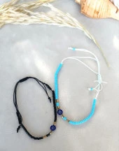 Bileklik Nazar Kötü Göz 2 Adet Ayarlanabilir Sevgili Bilekliği Boncuklu thumbnail 3