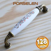 Gerçek Porselen Eskitme Antik Sarı 128 mm Mobilya Mutfak Çekmece Dolap Dolabı Kulpu Kulbu Kulpları thumbnail 1