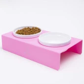 Petmagic Akrilik Pleksi Evcil Hayvan Renkli Seramik Kaseli Kedi ve Köpek Mama Su Kabı-Şeker Pembe thumbnail 1