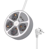 Ayt Vea Ve-G604YU 4 lü Grup Priz 1.5 Metre Uzatma Kablosu Usb li Yuvarlak 3680 Watt 16 Amper Destekli Isınmaz Priz - 1