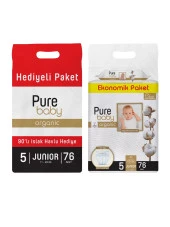 Pure Baby Organik Pamuklu Cırtlı Bez 5 Numara Junior 76 Adet + Organik Pamuklu Islak Havlu 90 Yaprak - 2