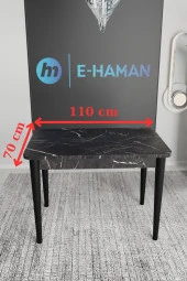 Haman 4 Adet Safir Serisi Jerry Kumaş Siyah Ahşap Ayaklı Sandalye Ve 70X110 Sabit Siyah Masa Takımı - 4
