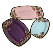 Glore Lorena Asorti Altın Yaldızlı Kayık Tabak Seti (Pembe-Mor-Turkuaz) thumbnail 3