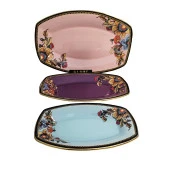 Glore Lorena Asorti Altın Yaldızlı Kayık Tabak Seti (Pembe-Mor-Turkuaz) thumbnail 5