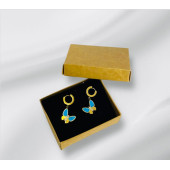 Kelebek Model Turkuaz Ve Gold Renkli Çelik Küpe - 3