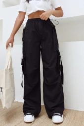 Kuşaklı Kargo Cepli Siyah Pantolon - 2