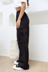 Kuşaklı Kargo Cepli Siyah Pantolon - 3