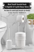 Metal Standlı Yuvarlak Kovalı & Kağıtlıklı & Fırçalıklı Beyaz Banyo Takımı - 1