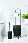 Metal Standlı Yuvarlak Kovalı & Kağıtlıklı & Fırçalıklı Siyah Banyo Takımı - 2
