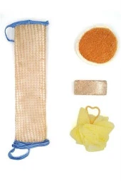 BUFFER® 4 Parçalı Banyo Duş Lifi Seti Vücut Sırt Yüz Lifi Ponza Taşı - 12