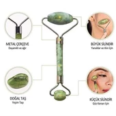 BUFFER® Özel Süngerli Kutusunda Kırılmaz Çift Taraflı 2li Cilt Yüz Masaj Aleti Jade Roller Yeşim Taş - 2