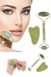 BUFFER® Çift Taraflı 2li Cilt Yüz Masaj Aleti Jade Roller Yeşim  Taşı Seti - 3