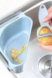 BUFFER® Vantuzlu Üçgen Sebze Meyve  Lavabo Raf Evye Süzgeç Sünger Tutucu Düzenleyici Mutfak Organize - 11