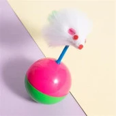 BUFFER® Kedi Oyun Topu Tüylü Fareli Hacı Yatmaz Eğitici Yavru Kedi Fare Kovalama Oyuncağı - 6