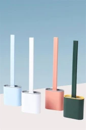 BUFFER® Duvara Monte Edilebilir Kapaklı Askılı Klozet Yumuşak Silikon Başlıklı Tuvalet Fırçası Seti - 10