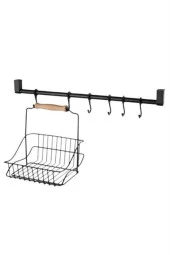BUFFER® Retro Ferforje Askılı Siyah Ahşap Kulplu Düzenleyici Mutfak Sepeti - 7