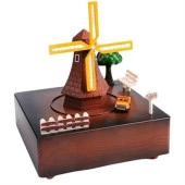 BUFFER® Dekoratif Mandallı Kurmalı Hareketli Arabalı Sesli Değirmen Müzik Kutusu - 1