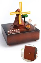 BUFFER® Dekoratif Mandallı Kurmalı Hareketli Arabalı Sesli Değirmen Müzik Kutusu - 3