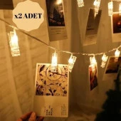 BUFFER® 3 Metre 20li Led Işıklı Dekoratif Fotoğraf Askılığı Mandalları - 9