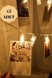 BUFFER® 3 Metre 20li Led Işıklı Dekoratif Fotoğraf Askılığı Mandalları - 10