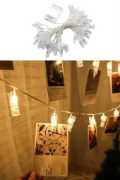 BUFFER® 3 Metre 20li Led Işıklı Dekoratif Fotoğraf Askılığı Mandalları - 12