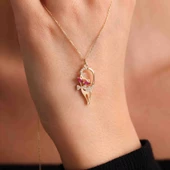 Sevimli Altın Kedi Kolye Ruby thumbnail 3