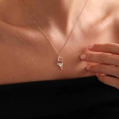 Sevimli Altın Kedi Kolye Ruby thumbnail 2