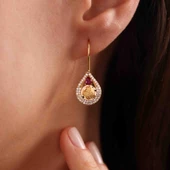 Tuğralı Altın Yakutlu Küpe - 2