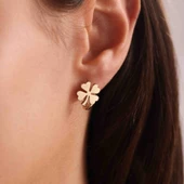 Altın Kalpli Yonca Küpe - 3