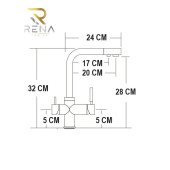 Rena Design Krom Arıtmalı Mutfak Eviye Bataryası 3 Yollu L Boru Lüx Su Tasaruflu Musluk - 7