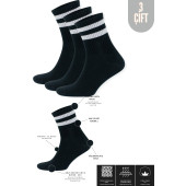 Erkek - Kadın (3 ÇİFT) Çizgili Kolej Tenis Çorabı Pamuklu Terletmez Çorap - 1