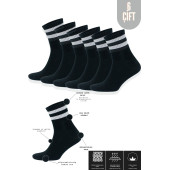 Erkek - Kadın (6 ÇİFT) Çizgili Kolej Tenis Çorabı Pamuklu Terletmez Çorap - 1