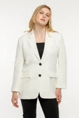 Ekru Kadın Düğmeli Oversize Blazer Ceket - 1