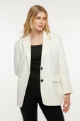 Ekru Kadın Düğmeli Oversize Blazer Ceket - 2