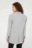 Gri Kadın Düğmeli Oversize Blazer Ceket - 2