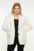 Ekru Kadın Düğmeli Oversize Blazer Ceket - 3