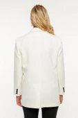 Ekru Kadın Düğmeli Oversize Blazer Ceket - 4