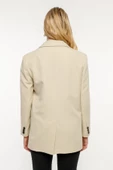 Taş Rengi Kadın Düğmeli Oversize Blazer Ceket - 4