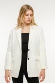 Ekru Kadın Düğmeli Oversize Blazer Ceket - 5