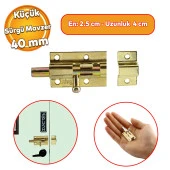 Küçük Mavzer Sürgü Sürgülü Sürgüsü Kilit 25x40 mm Kapı Pencere Emniyet Kilidi Metal Prinç Sarı thumbnail 1
