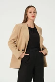 Camel Regular Astarlı Dokuma Oversize Blazer Ceket thumbnail 4