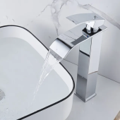 Krom Kare Çanak Lavabo Bataryası Oval Havza Şelale Model Uzun/yüksek Gümüş Gri Lavabo Musluğu Çift Girişli - 2