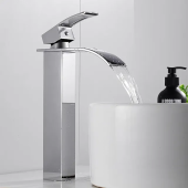 Krom Kare Çanak Lavabo Bataryası Oval Havza Şelale Model Uzun/yüksek Gümüş Gri Lavabo Musluğu Çift Girişli - 4
