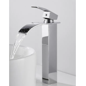 Krom Kare Çanak Lavabo Bataryası Oval Havza Şelale Model Uzun/yüksek Gümüş Gri Lavabo Musluğu Çift Girişli - 5