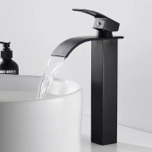 Siyah Kare Çanak Lavabo Bataryası Oval Çıkış Havza Şelale Model Uzun/yüksek Lavabo Musluğu Çift Girişli - 2