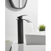 Siyah Kare Çanak Lavabo Bataryası Oval Çıkış Havza Şelale Model Uzun/yüksek Lavabo Musluğu Çift Girişli - 3