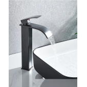 Siyah Kare Çanak Lavabo Bataryası Oval Çıkış Havza Şelale Model Uzun/yüksek Lavabo Musluğu Çift Girişli - 5