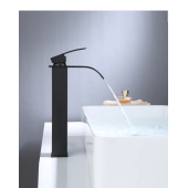 Siyah Kare Çanak Lavabo Bataryası Oval Çıkış Havza Şelale Model Uzun/yüksek Lavabo Musluğu Çift Girişli - 6