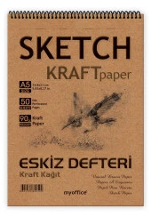 Kraft Kağıt A5 Eskiz Defteri 90 gr. Spiralli 50 Yaprak Sketchbook - 1