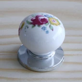 Gerçek Porselen Kulp Çiçekli Düğme Mobilya Mutfak Dolabı Kapak Kulpu Kulbu Çekmece Dolap Kulpları - 2